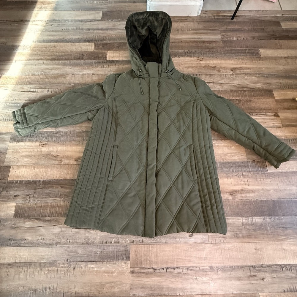 White Stag 3x‎ NWT Green Coat Lined Removable Hood Zip Front Faux Fur Vintage